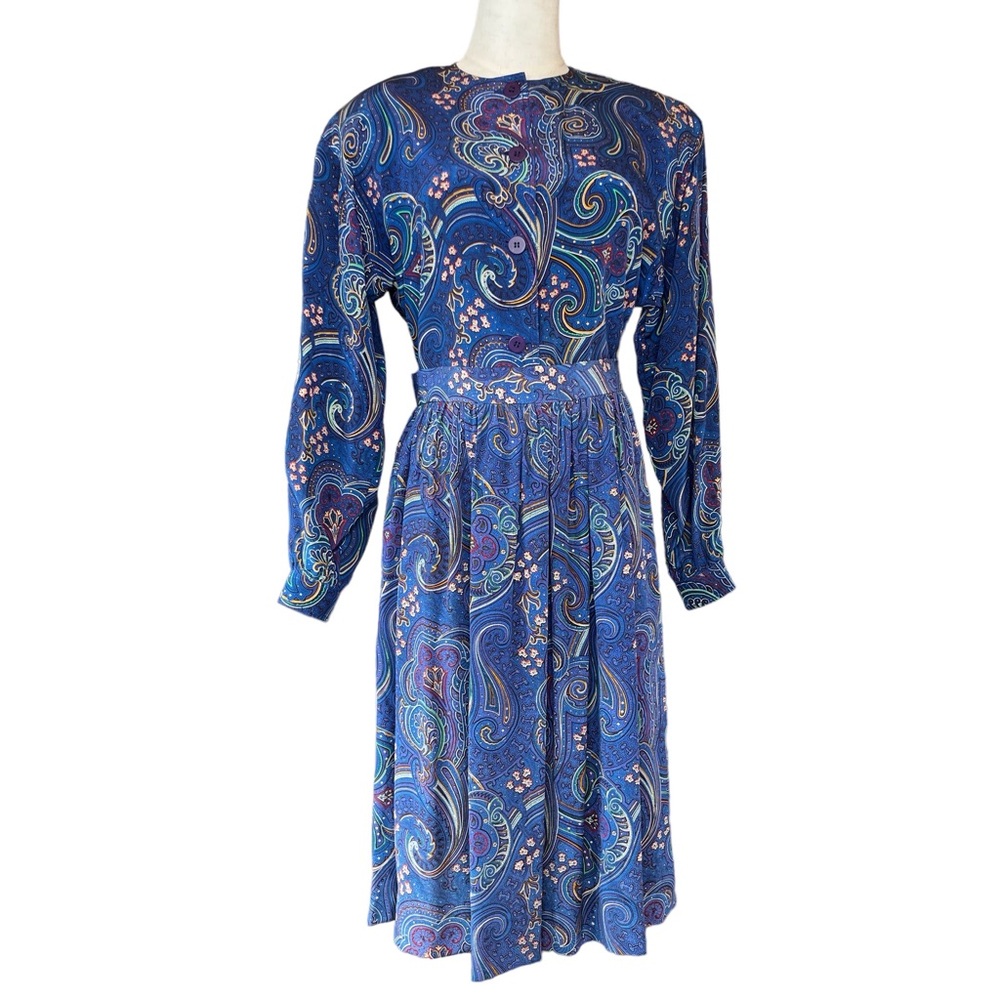 Vintage Gloria Sachs Paisley Silk Skirt Set Size 8